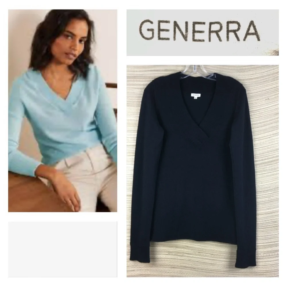 GENERRA 100% Cashmere V-neck Rolled Hem Black Sweater Pullover Jumper Size L - Picture 2 of 9